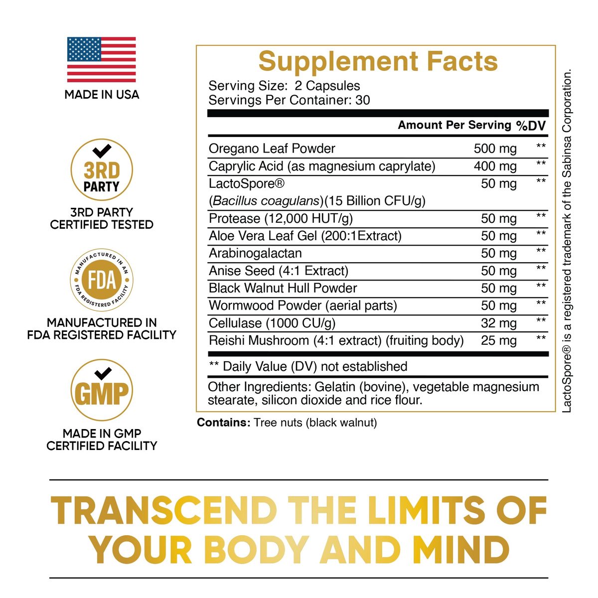 Pure Peak Candida Cleanse Supplement Facts label